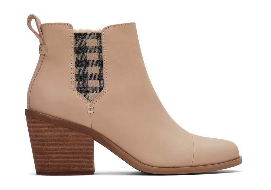 Everly Sand Leather Plaid Heeled Boot Side View Opens in a modal