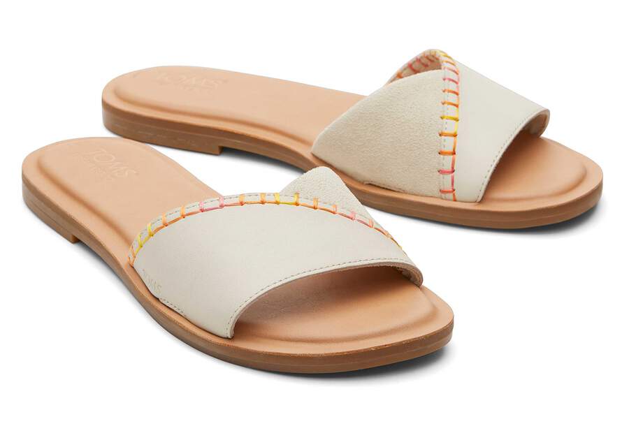 Shea Cream Leather Slide Sandal Front View Opens in a modal