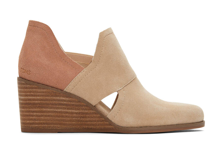 Kallie Oatmeal Suede Cutout Wedge Boot Side View Opens in a modal