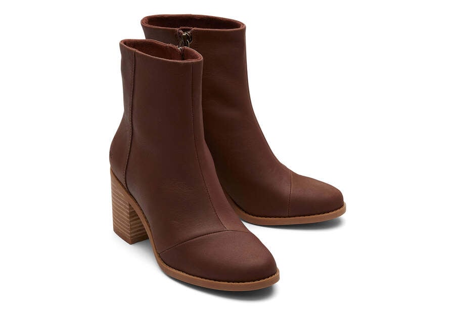 Evelyn Chestnut Leather Heeled Boot Front View Opens in a modal
