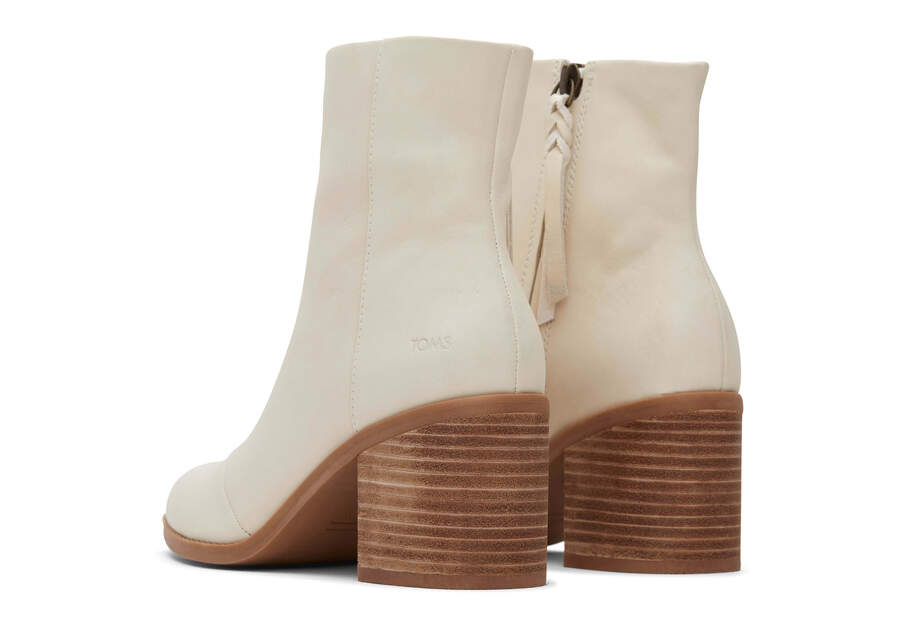 Evelyn Light Sand Leather Heeled Boot Back View Opens in a modal