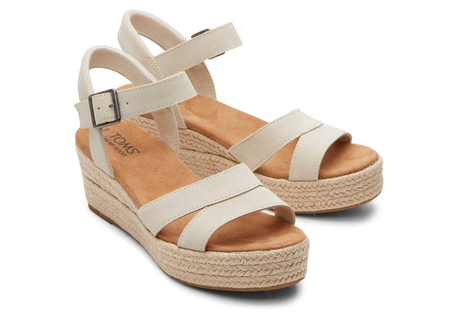 Audrey Cream Suede Wedge Sandal Front View Opens in a modal