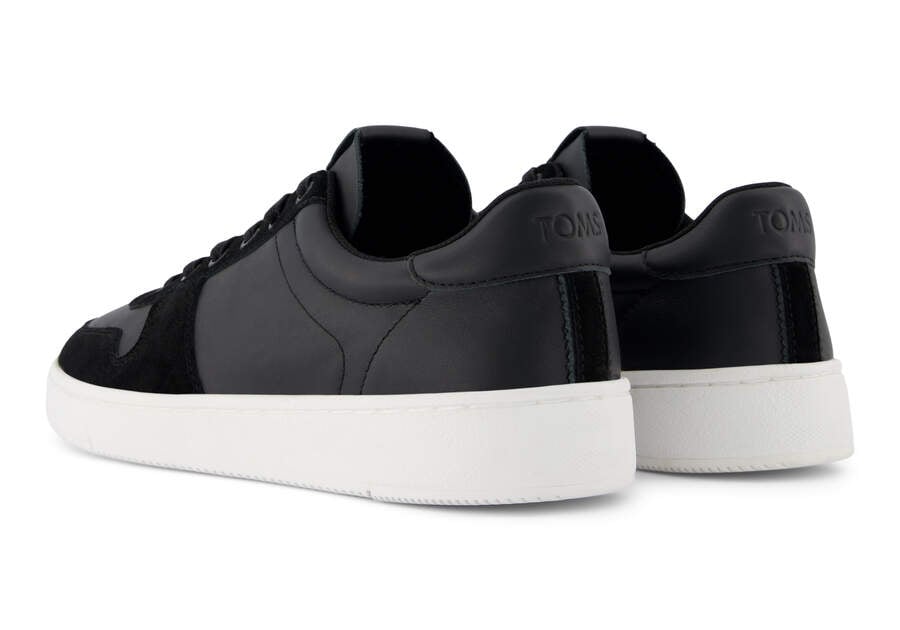 TRVL LITE Court Black Leather Sneaker Back View Opens in a modal