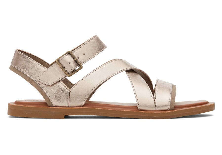 Sloane Gold Leather Strappy Sandal Side View Opens in a modal