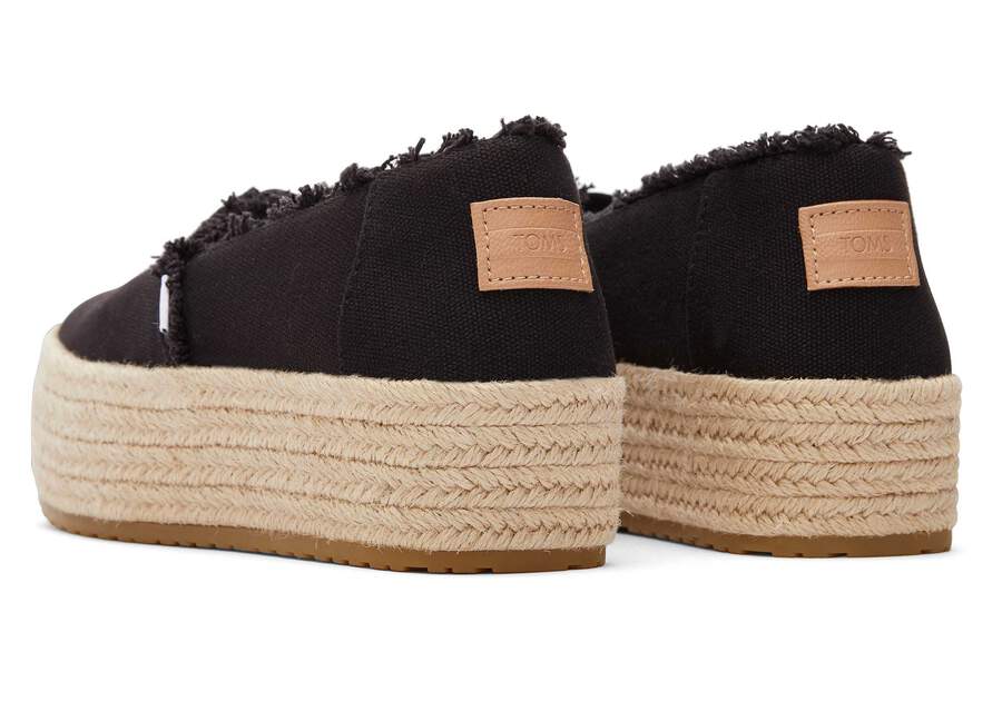 Valencia Black Canvas Platform Espadrille Back View Opens in a modal