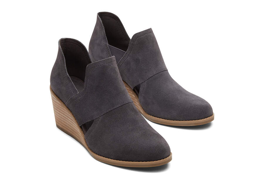 Kallie Grey Suede Cutout Wedge Boot Front View