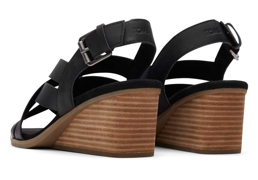 Gracie Black Leather Wedge Sandal Back View Opens in a modal
