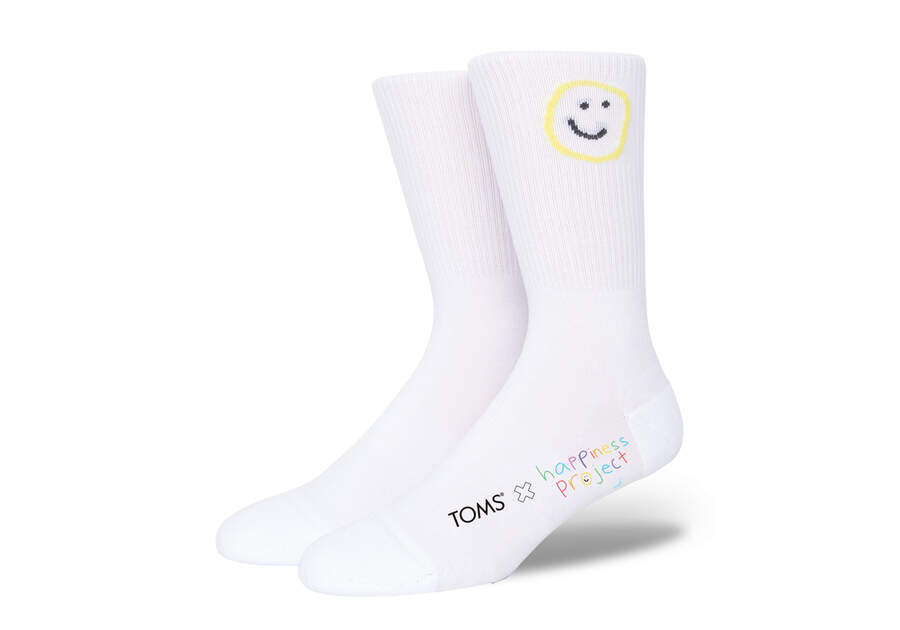 TOMS x Happiness Project White Smiley Crew Sock  Opens in a modal