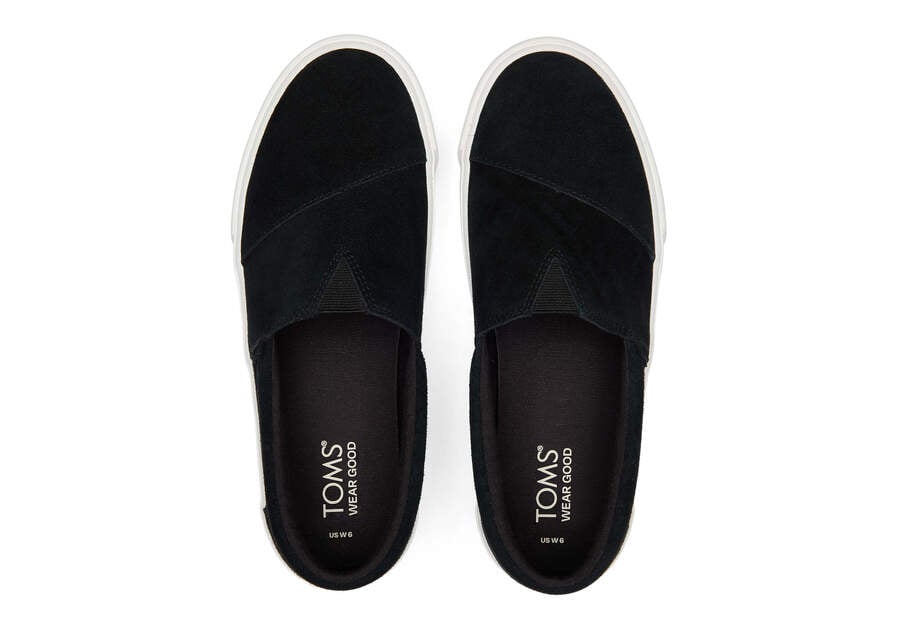 Fenix Platform Black Suede Slip On Sneaker Top View