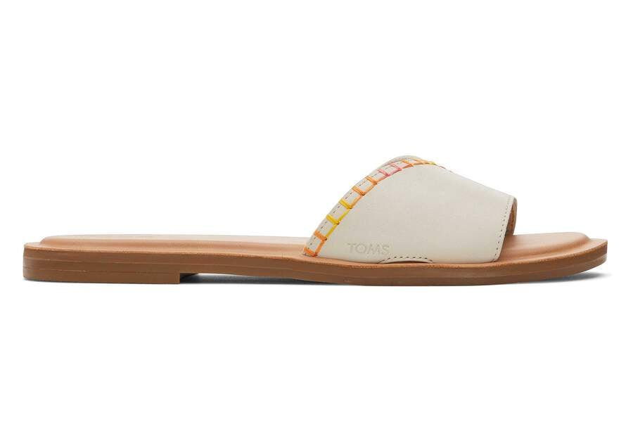 Shea Cream Leather Slide Sandal Side View Opens in a modal