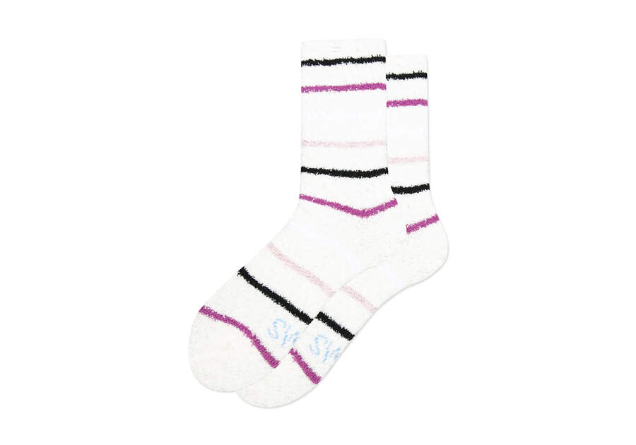 Cozy Cushioned Crew Socks Holiday Stripe Side View Opens in a modal