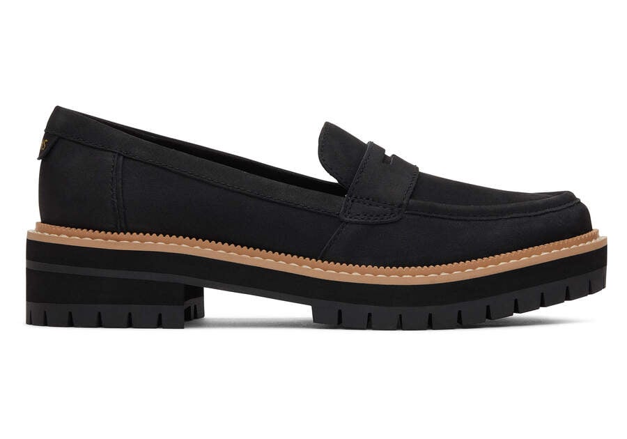 Cara Black Leather Loafer Side View Opens in a modal