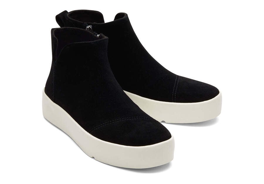 Verona Mid Black Suede Platform Sneaker Front View Opens in a modal