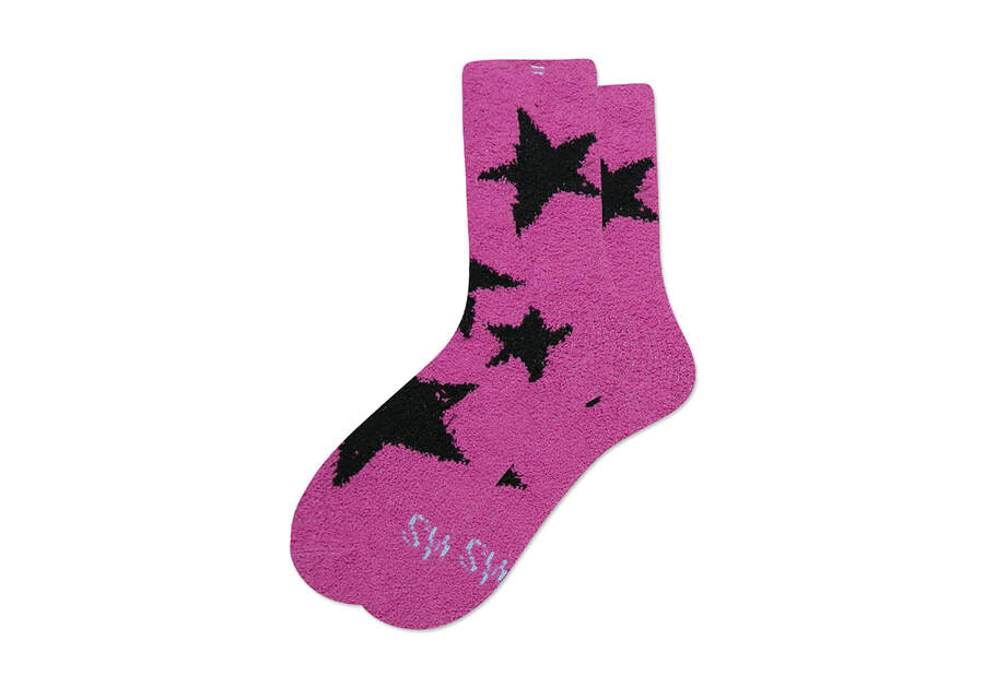 Cozy Cushioned Crew Socks Pink Shiny Star Side View
