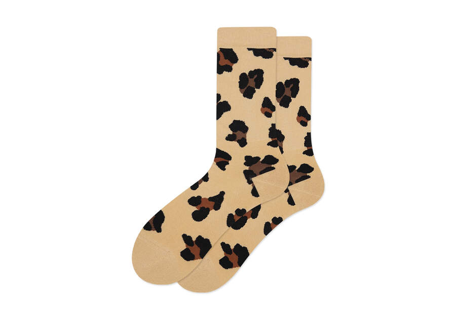 Light Cushioned Crew Socks Leopard Front View
