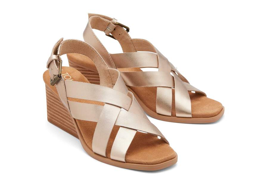Gracie Gold Leather Wedge Sandal Front View Opens in a modal