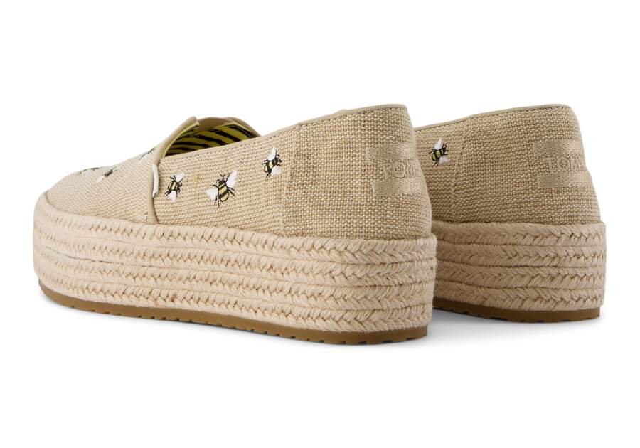 Valencia Embroidered Bees Platform Espadrille Back View Opens in a modal