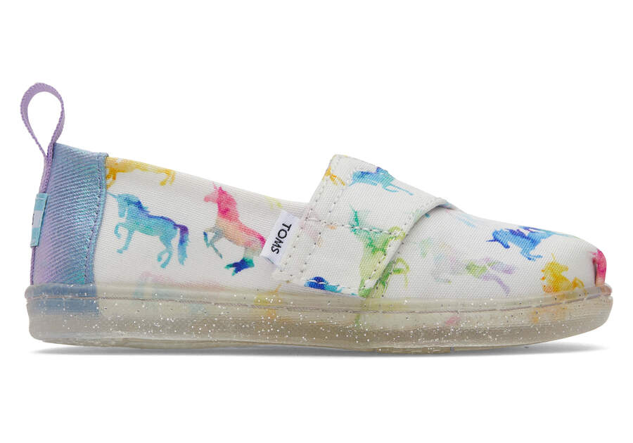 Tiny Alpargata Watercolor Unicorns Toddler Shoe Side View Opens in a modal
