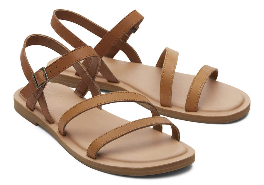 Kira Tan Leather Strappy Sandal Front View Opens in a modal