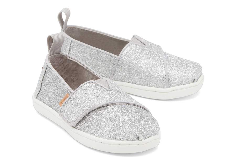 Tiny Alpargata Silver Glitter Toddler Shoe Front View Opens in a modal