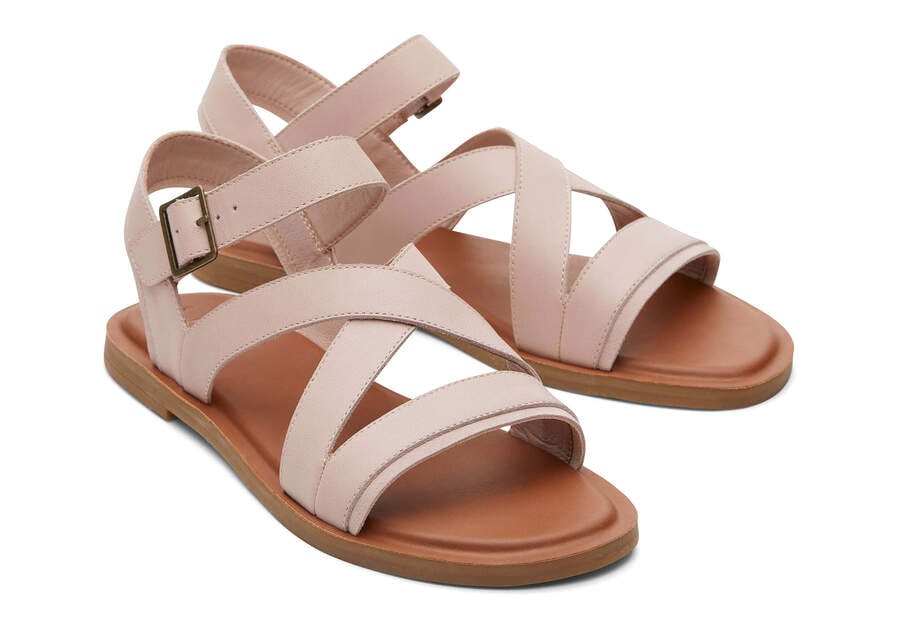 Sloane Pink Leather Strappy Sandal Front View Opens in a modal