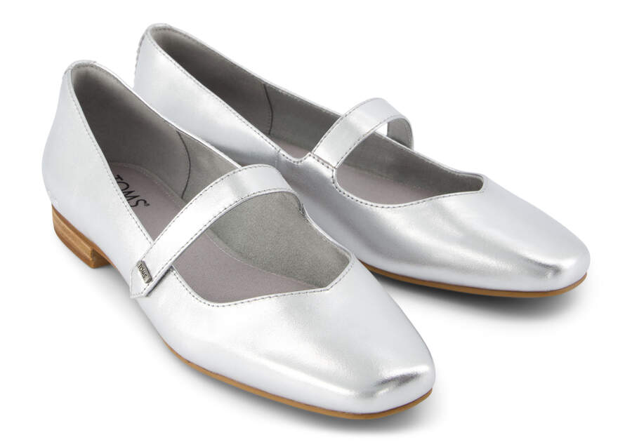 Bianca Silver Metallic Leather Flat Front View Opens in a modal