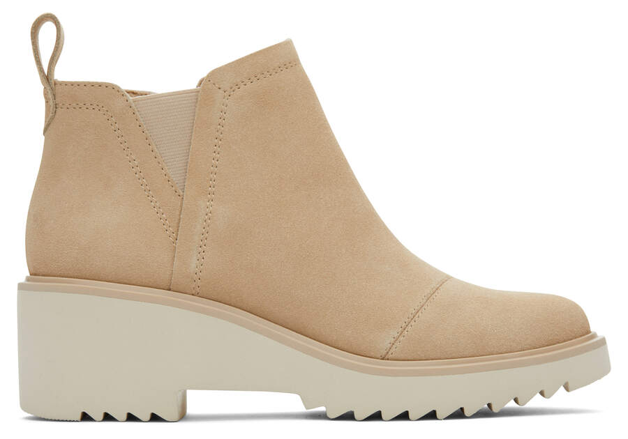 Maude Oatmeal Suede Wedge Boot Side View Opens in a modal