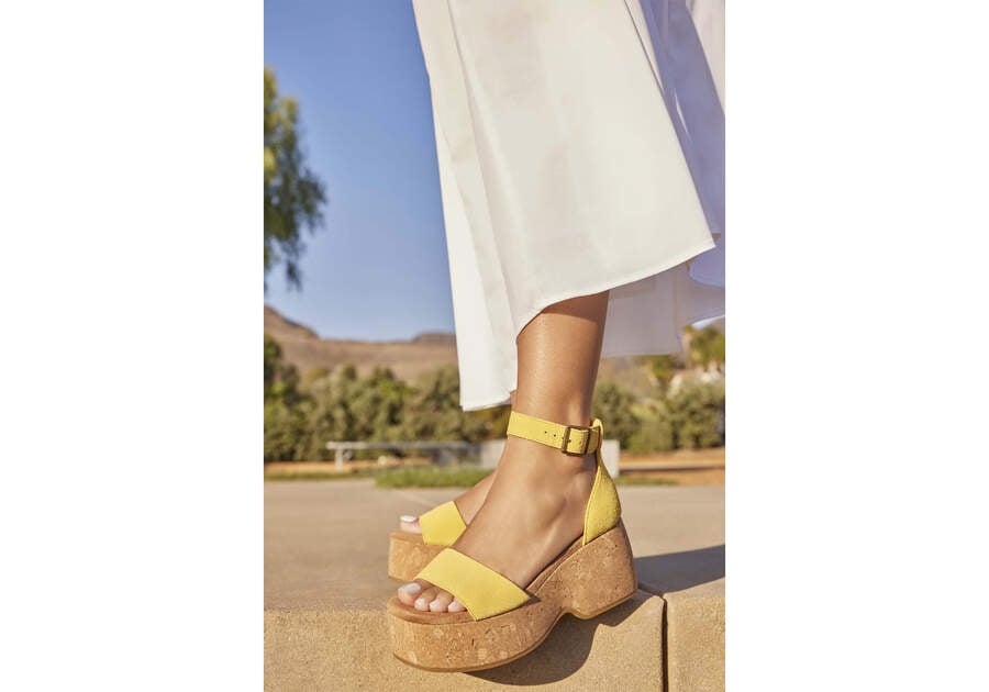 Laila Yellow Suede Platform Cork Sandal Additional View 1 Opens in a modal