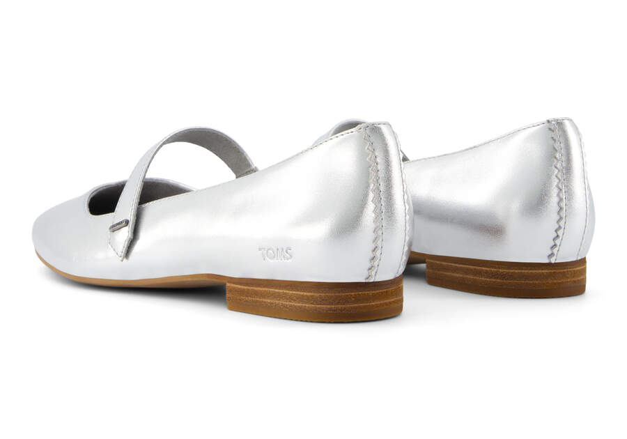 Bianca Silver Metallic Leather Flat Back View Opens in a modal
