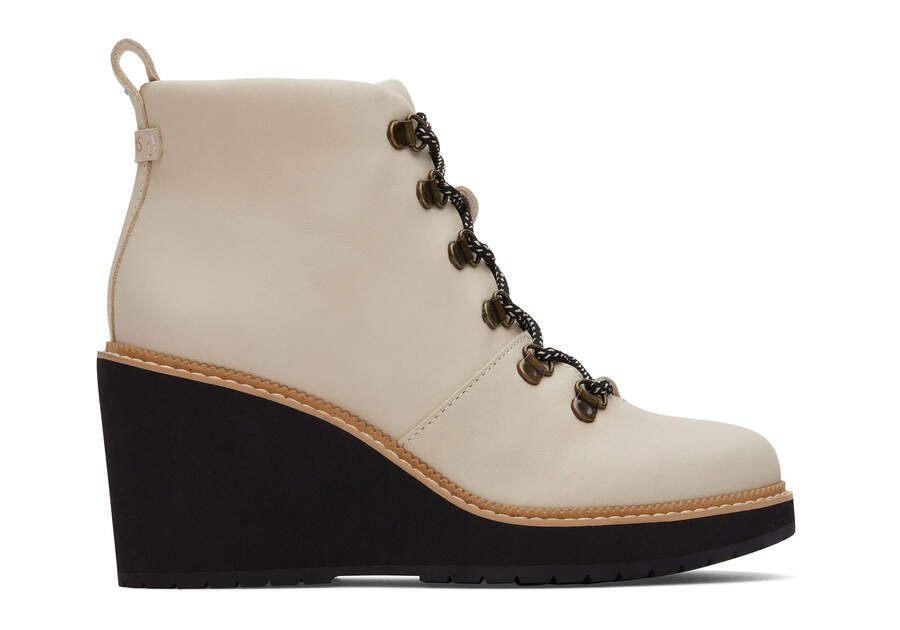 Melrose Beige Water Resistant Lace-Up Wedge Boot Side View