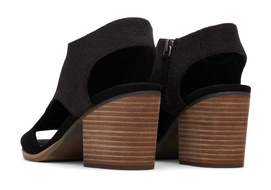 Eliana Black Suede Heeled Sandal Back View Opens in a modal