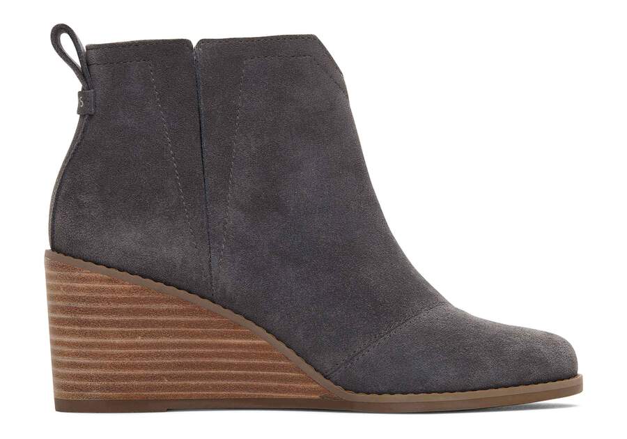 Clare Forged Iron Suede Wedge Boot Side View Opens in a modal