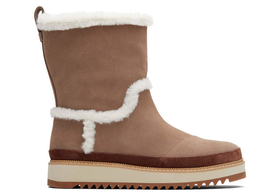Makenna Taupe Water Resistant Faux Fur Boot Side View
