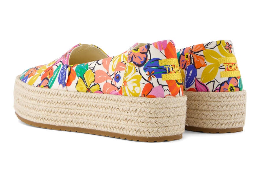 Valencia Painted Floral Platform Espadrille Back View Opens in a modal
