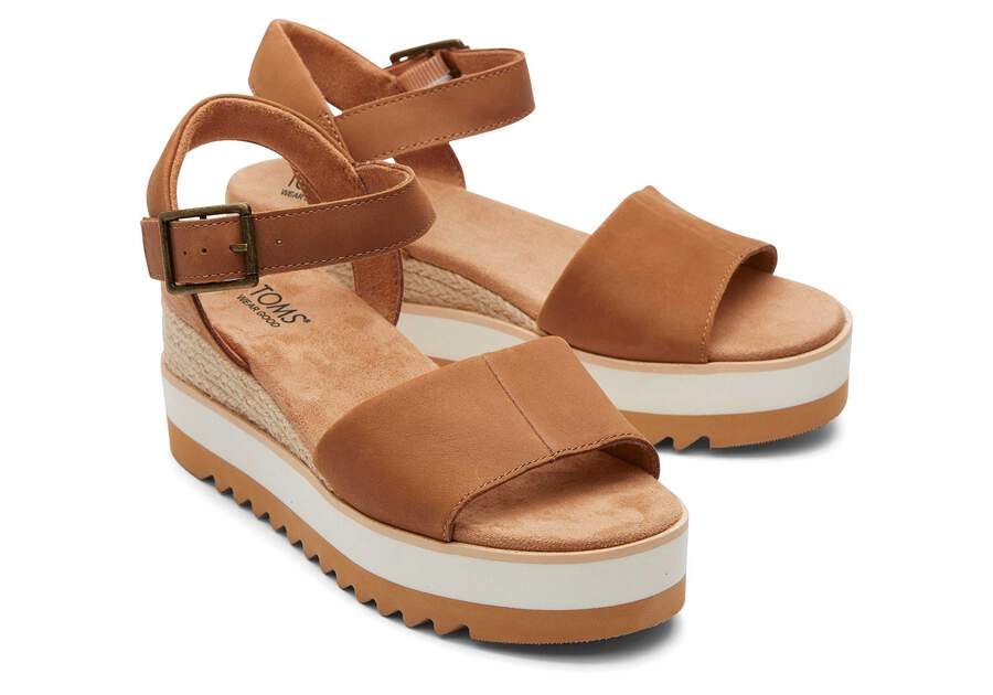 Diana Tan Leather Wedge Sandal Front View