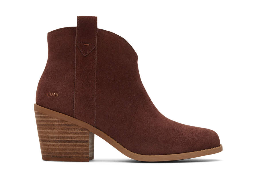Constance Chestnut Suede Heeled Boot Side View Opens in a modal