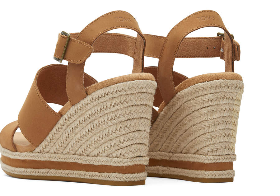 Madelyn Tan Leather Wedge Sandal Back View Opens in a modal