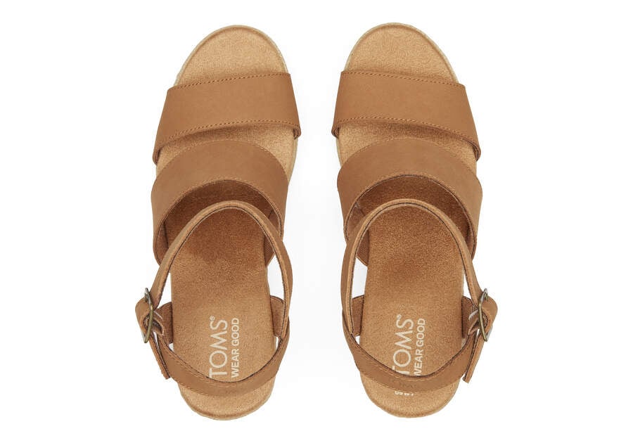Madelyn Tan Leather Wedge Sandal Top View Opens in a modal
