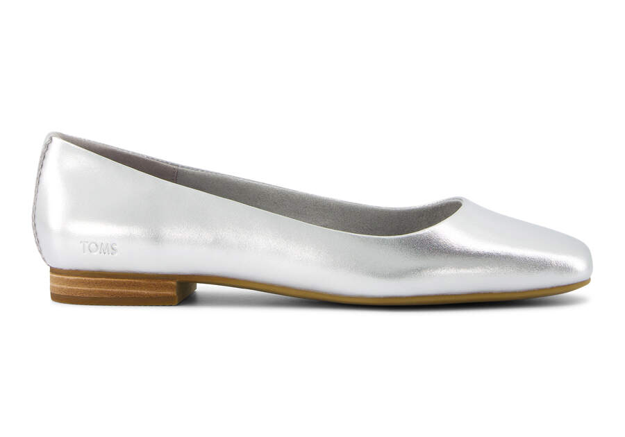 Briella Silver Metallic Leather Flat Side View Opens in a modal
