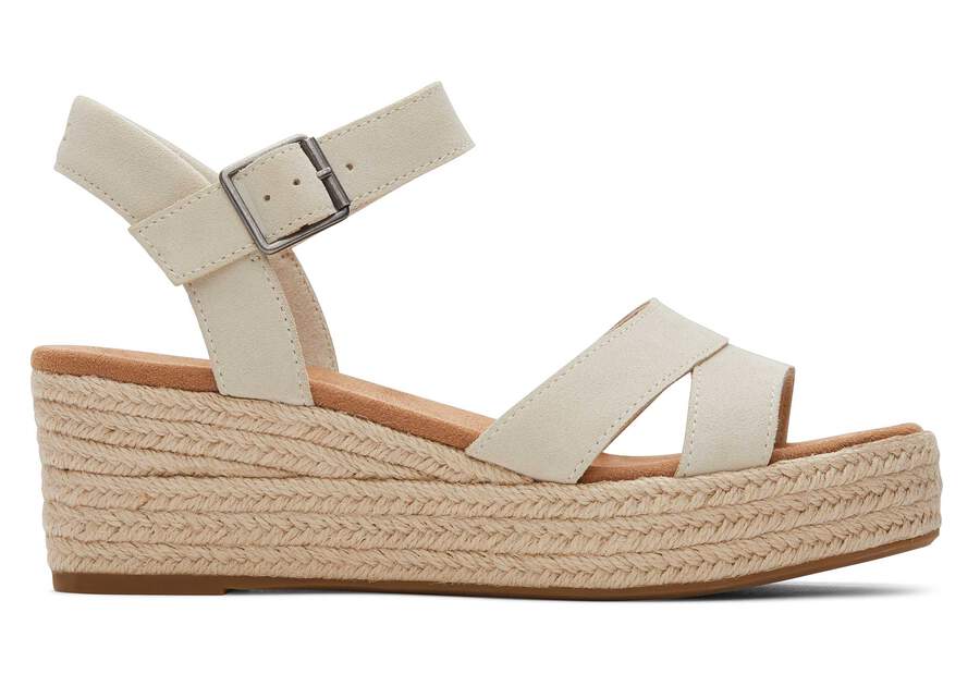 Audrey Cream Suede Wedge Sandal Side View Opens in a modal