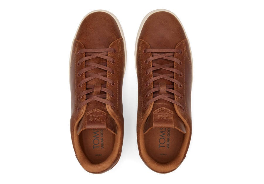 TRVL LITE Tan Leather Lace-Up Sneaker Top View Opens in a modal