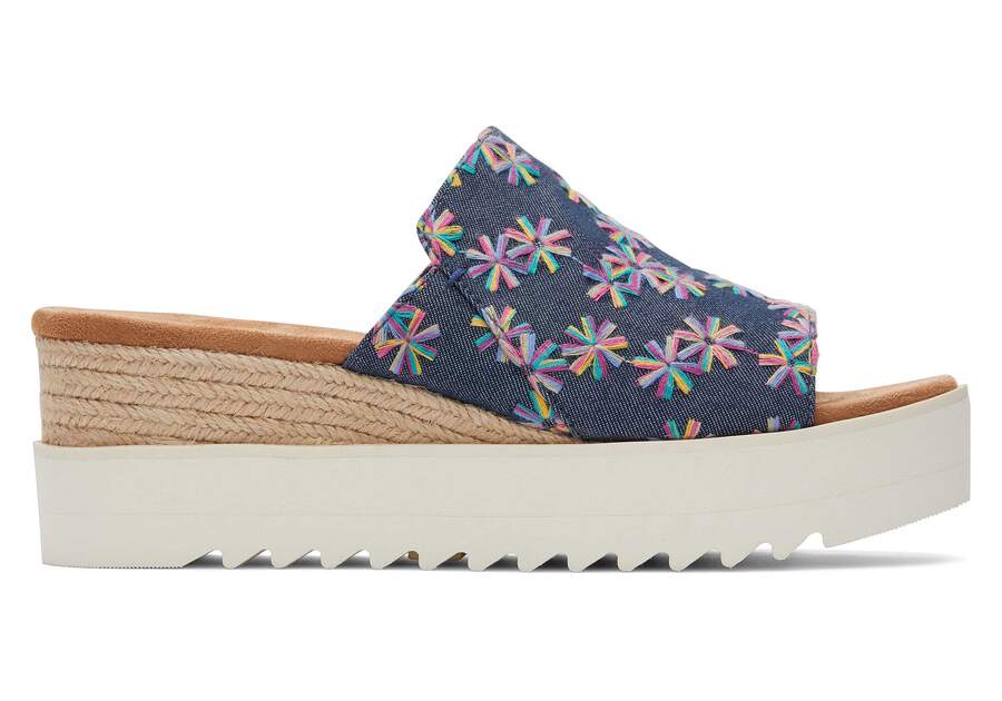 Diana Mule Blue Embroidered Floral Sandal Side View Opens in a modal