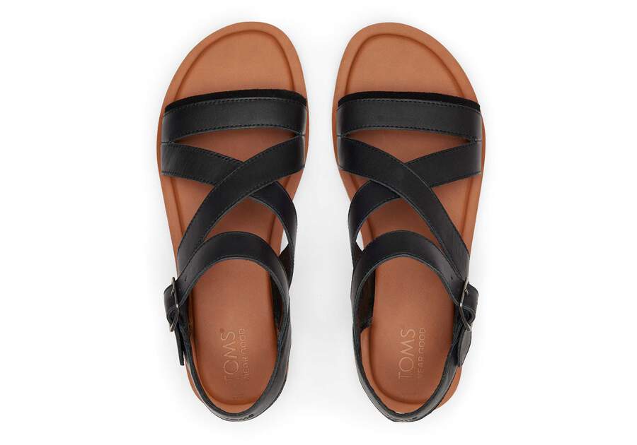 Sloane Black Leather Strappy Sandal Top View Opens in a modal