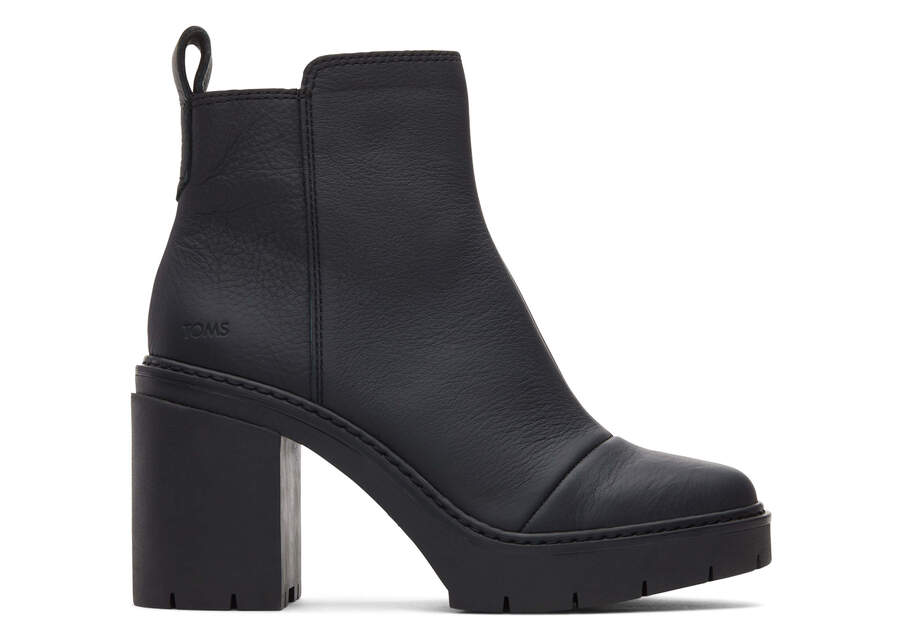 Rya Black Leather Heeled Boot Side View