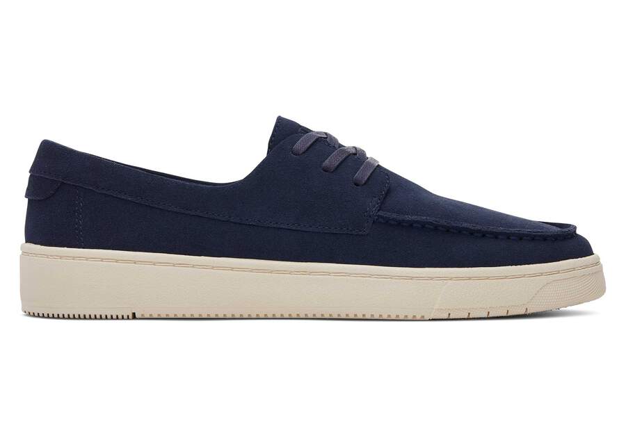 TRVL LITE London Navy Suede Loafer Side View Opens in a modal