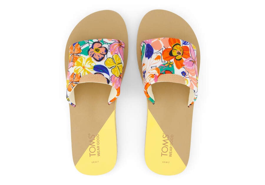 Carly Painted Floral Jersey Slide Sandal Top View Opens in a modal