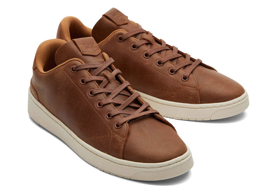 TRVL LITE Tan Leather Lace-Up Sneaker Front View