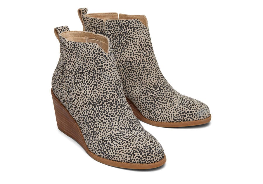 Clare Mini Cheetah Suede Wedge Boot Front View Opens in a modal