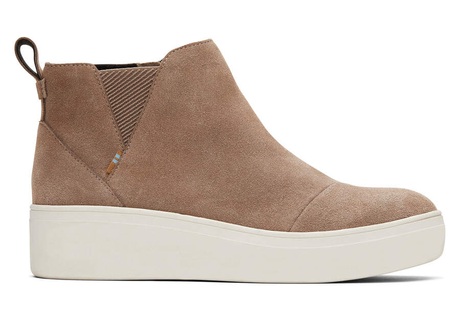 Jamie Taupe Suede Slip On Sneaker Side View Opens in a modal