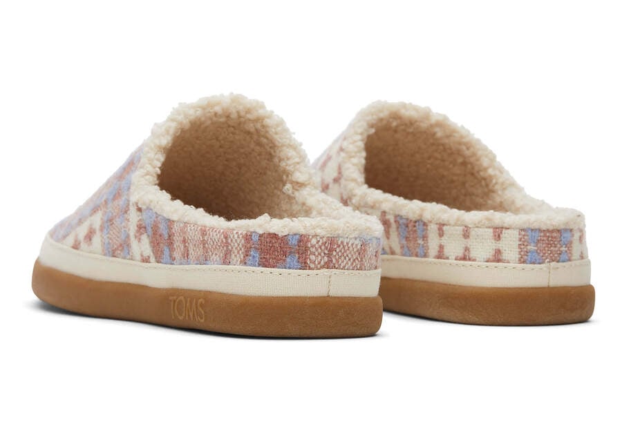 Sage Pink Plaid Faux Shearling Slipper Back View